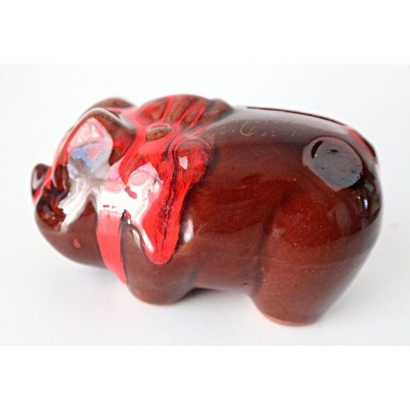 Vintage McMaster Craft Brown Pottery Pig Bank with Red Drip Glaze Souvenir of Wi - Picture 5 of 6